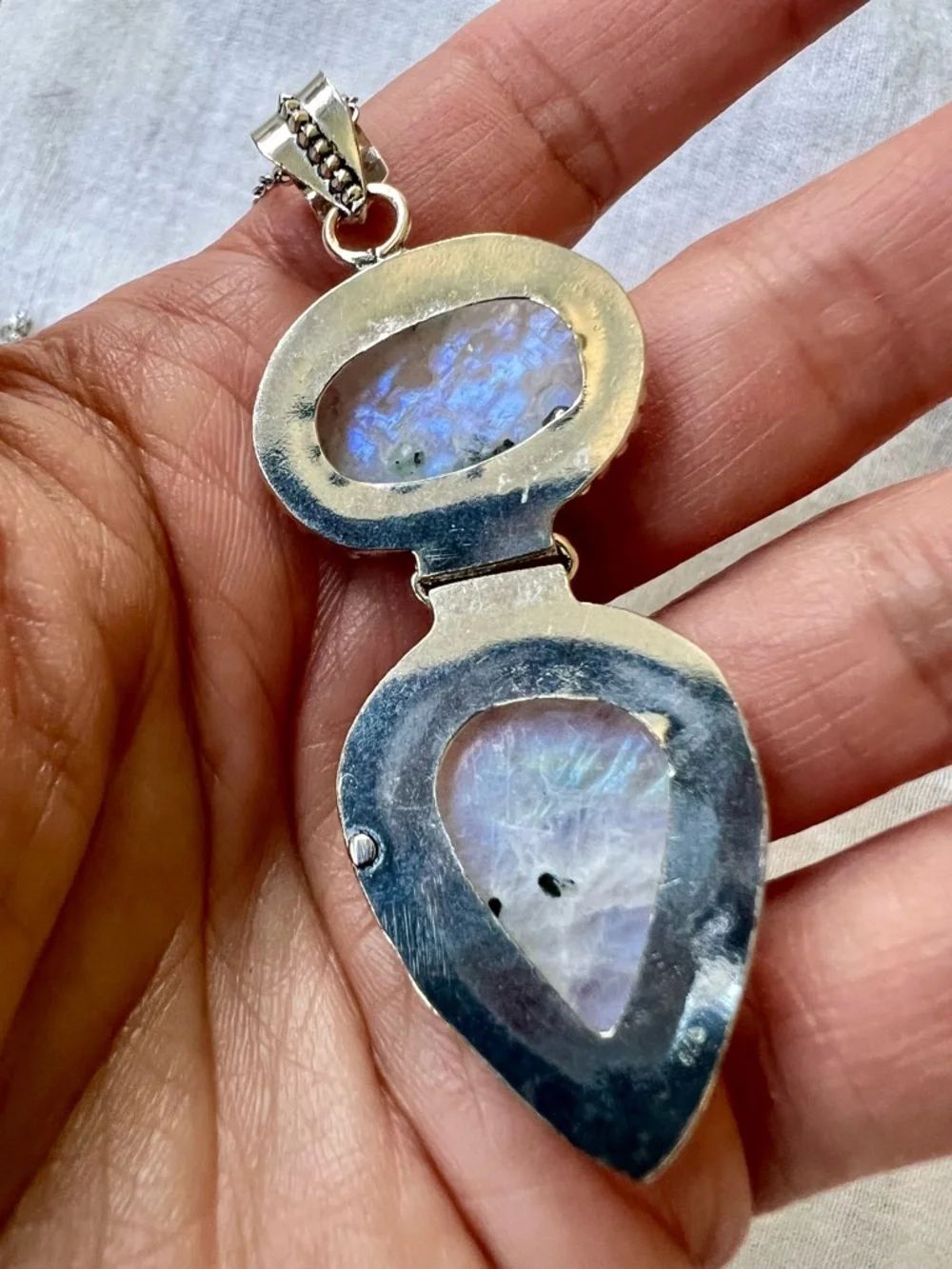 925 OMG OMG! Insane Flash Rainbow Moonstone Pendant Necklace - Picture 9 of 11